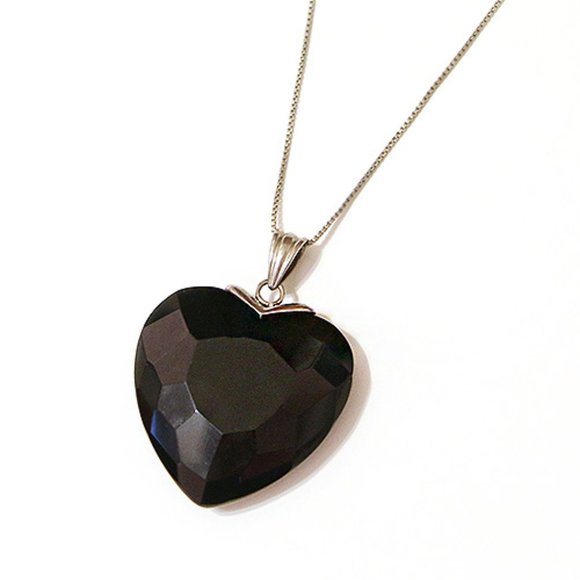 Black Jewel Heart Necklace - 1.5" Stone - Picture 1 of 2